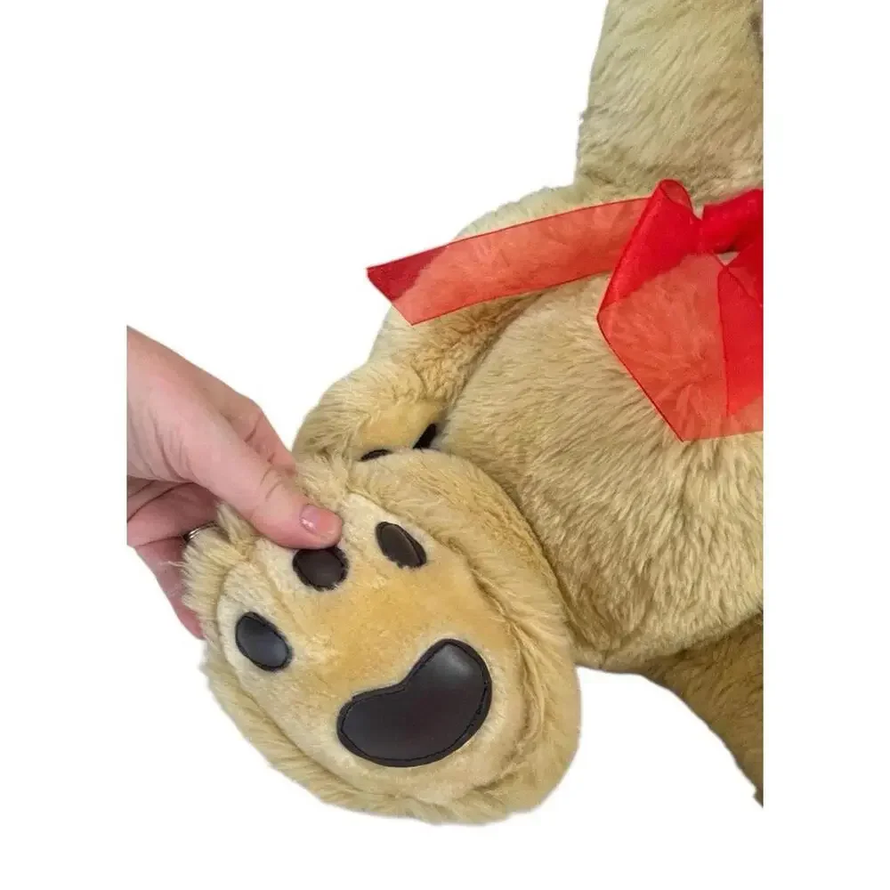 Large Tan Plush Teddy Bear w/ Red Bow ~ 28” Soft‎ Stuffed Animal Toy